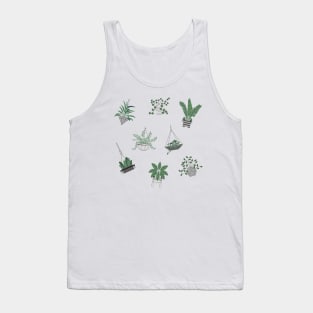 Cute Green and Black and White Plant Drawing Tank Top